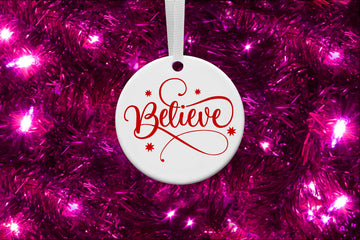 Believe Round Ceramic Ornament for Christmas Holiday - 3 inches